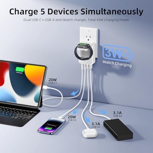 Ultra-Fast 43 W USB C Multiport Charger with Foldable Magnetic i Watch Dock – Superior Charging Solution for i Phone 16/15/14/13/12/Pro Max/8/7, Tablets, and Samsung Devices – Compact, Portable, and Highly Compatible Power Adapter for On-the-Go Charging Needs