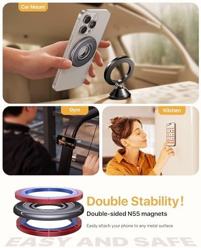 Revolutionize Your Phone Handling with the 2025 Sability Max Magnetic Grip – Unmatched Dual-Sided Magnet and Rotating Ring Design for Mag Safe i Phone 16 Pro Max, 15, 14, 13, 12 & Samsung S25 – Essential Gym Accessory in Chic Grey for Effortless One-Handed Operation and Versatile Device Compatibility
