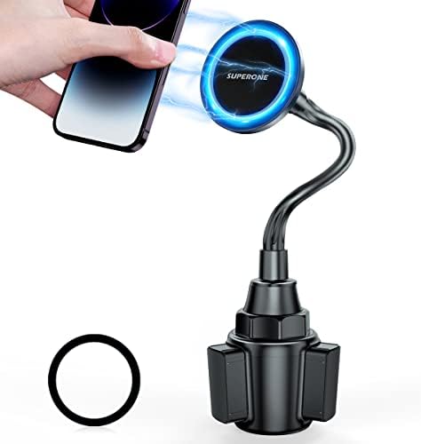 Revolutionize Your Driving Routine with the SUPERONE Mag Safe Car Cup Holder Phone Mount – Featuring 20 Ultra-Strong Magnets and an Adjustable Gooseneck for Ultimate Compatibility with i Phone 16, 15, 14, 13, 12 Series and All Smartphones – Experience Enhanced Stability, Easy Installation, and Hands-Free Navigation for a Safer Journey