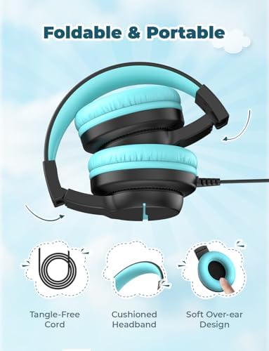 i Clever Kids Headphones: Safe 85 d B Volume-Limited Over-Ear Stereo Sound for Children – Foldable, Lightweight, and Compatible with i Pads and Computers for Easy Travel and Learning