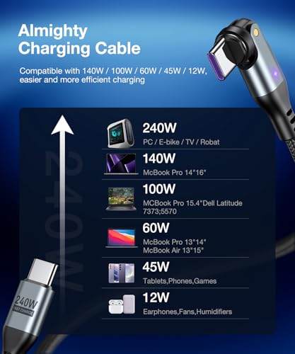 A.S Gen3 240 W USB C Magnetic Charging Cable – Fast Data Transfer & Enhanced Compatibility for i Phone 15, Mac Book, and i Pad | 3.3 ft & 6 ft Lengths | 360°/180° Rotating Magnetic Connector for Effortless Alignment and Durability