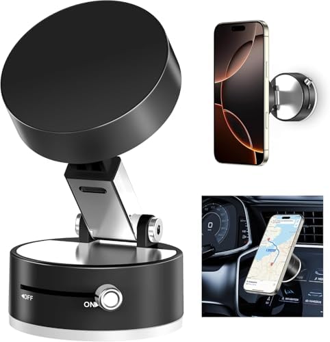 Magnetic Vacuum Suction Holder, Double-Sided Phone Holder with Suction Cup for Car/Mirror/Smooth Surface, Foldable and Retractable, Universal, Car Phone Mount. – Enhanced Compatibility and Speed