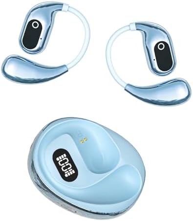 Discover the OWS Bluetooth 5.4 Open Ear Headphones – IPX5 Waterproof Wireless Earbuds with Secure Earhooks for Ultimate Comfort and 64-Hour Battery Life, Perfect for Active Lifestyles, Running, and Workouts – Stay Aware and Enjoy Superior Sound Quality in Blue.