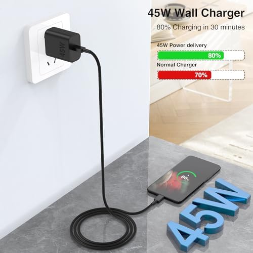Dual 45 W Rapid Charge Kit with 10 ft USB C to C Cable – High-Performance Power Adapter for Samsung Galaxy S Series & Note Series – Unmatched Efficiency, Extended Cable Length, and Superior Safety Features for Fast Charging Needs