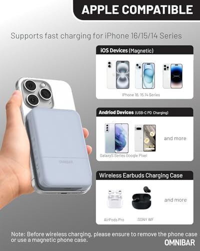 Compact Magnetic Power Bank 10,000 m Ah – Versatile Wireless & USB-C PD 20 W Fast Charger for i Phone 16/15/14 Series – Lightweight, Travel-Friendly Design with Advanced Safety Features for Stress-Free Charging All Day