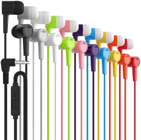Maeline 10-Pack Wired Earbuds with Microphone – Heavy Bass Stereo Noise-Canceling Earphones for i Phone & Android, Stylish Multi-Color Set for Music Lovers and Clear Calls, Compatible with All 3.5 mm Devices – Ultimate Sound Experience with Comfort and Durability