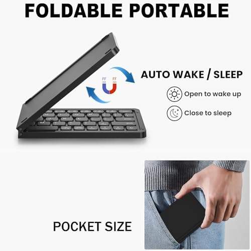 Ultra-Slim Foldable Bluetooth Keyboard – Portable, Rechargeable Wireless Full-Size Design for i OS, Android & Windows – Perfect Travel Companion for Smartphones, Tablets & Laptops – Enhance Your Mobile Productivity Anywhere