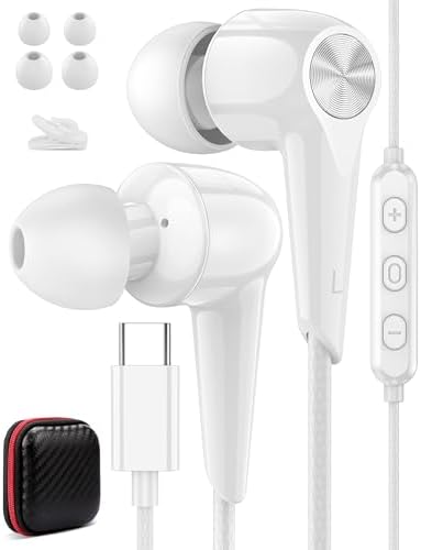 High-Fidelity USB C Noise Isolating Earbuds with Built-In Mic – Optimized Wired Headphones for i Phone 16, Samsung Galaxy S25 Ultra, Google Pixel 8 & More – Lightweight In-Ear Design with Volume Control Perfect for Sports, Work, and Daily Use – Unmatched Audio Quality and Device Compatibility