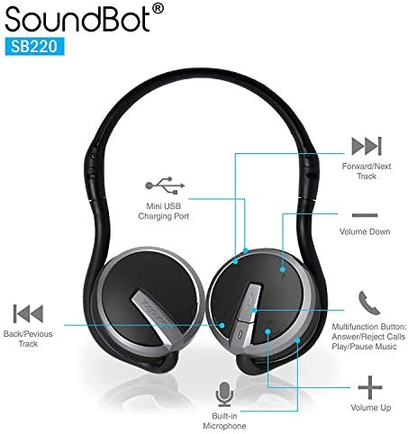 Soundbot SB221 HD Bluetooth 4.0 Sports-Active Earbuds – 20 H Music, 25 H Calls, Sweat-Resistant Ergonomic Fit, Voice Command Ready, Enhanced Compatibility for Fitness Enthusiasts – Unmatched Sound Quality & Freedom of Movement in Black