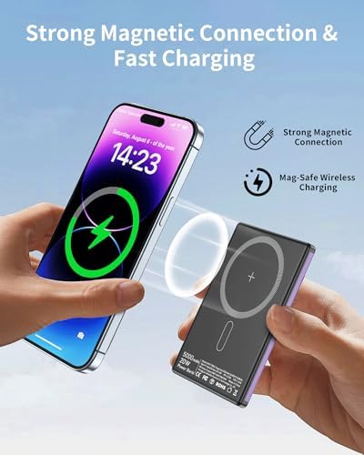 ZBF Magnetic Wireless Power Bank 5000 m Ah – Ultra-Slim Portable Charger with PD 20 W Fast Charging and USB-C Cable for i Phone 12/13/14/15/16 Pro Max – Lightweight Travel Essential for Effortless Charging on the Go
