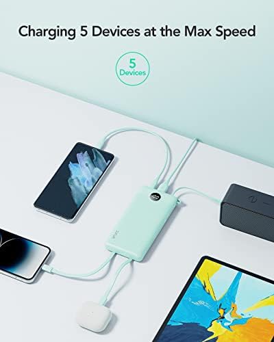 VRURC 10000 m Ah Portable Power Bank with Integrated Cables and LED Battery Indicator – Slim, Lightweight Travel Charger with Dual Input and Five Outputs for Effortless Device Charging – Ideal for Smartphones and Tech Gadgets – Stylish Blue Design (1 Pack) – Ultimate Convenience and Compatibility