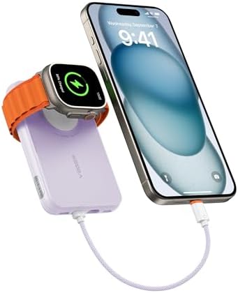 VEGER 10,000 m Ah Portable Charger with Removable Cable – PD 20 W Fast Charging Power Bank for i Phone 15/14/13 Pro Max, Samsung, and Apple Watch – Ultra-Lightweight Travel Accessory in Stylish Purple – Unmatched Compatibility and Speed for On-the-Go Charging