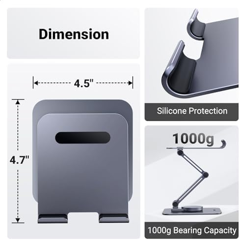 UGREEN 360° Rotating Tablet Stand for Desk – Adjustable Aluminum Tablet Holder for i Pad Pro, Air, Mini 6/5 – Lightweight Portable Design for Home & Office Use – Enhance Your Viewing Experience with Ergonomic Comfort and Modern Style