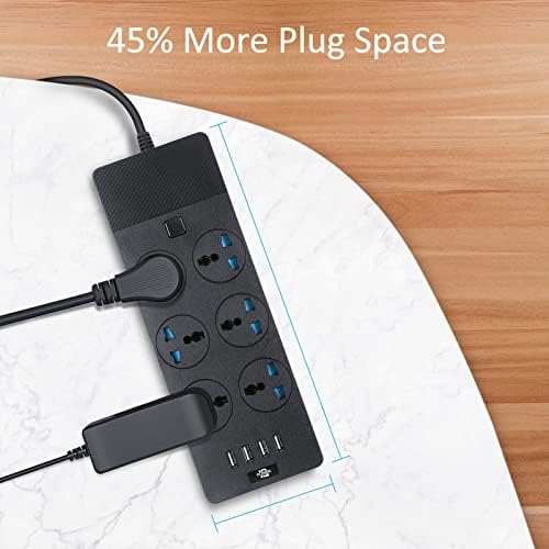 Jumpso 3000 W Universal Power Adapter with 4 Fast-Charging USB Ports (1 USB-C) – 6 ft Heavy-Duty Extension Cord for Global Travel & Home Office Use – Versatile Power Strip with International Outlets, Safe Overload Protection, and Sleek Design for Effortless Device Connectivity