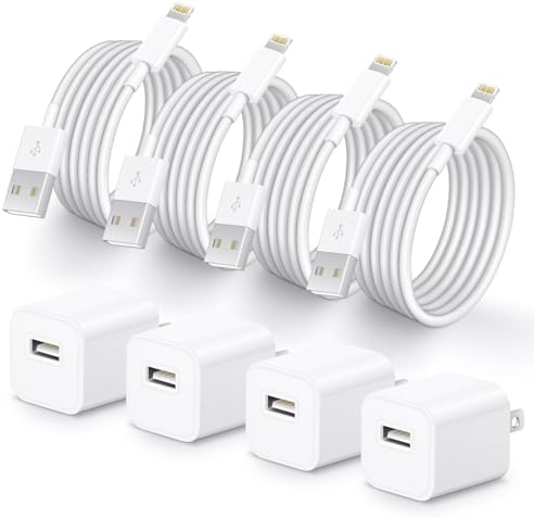 MFi Certified 6 ft i Phone Lightning Charger – Fast Charging USB Cable Pack for i Phone 14/13/12/11 Pro/Pro Max/SE 2022/8/7/XS/XR/X & i Pad – Durable & Efficient Charging Solution for Home & Travel – 4-Pack with Enhanced Compatibility
