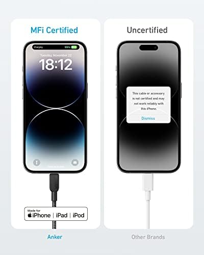 Anker 310 MFi Certified 6 FT USB C to Lightning Cable (2-Pack) – Premium Fast Charging Solution for i Phone 14 and More – Durable, High-Speed Performance for Seamless Connectivity and Extended Reach – Perfect for Home, Office, and On-the-Go Use