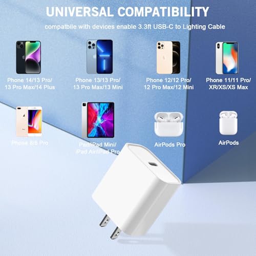 20 W Apple MFi Certified i Phone Fast Charger with 3.3 ft Lightning Cable – High-Speed USB Type C Power Delivery Block for i Phone 13 Pro Max, Mini, 12 Pro, 11, XS, X, XR – Compact, Durable, and Efficient Charging Solution for On-the-Go Users
