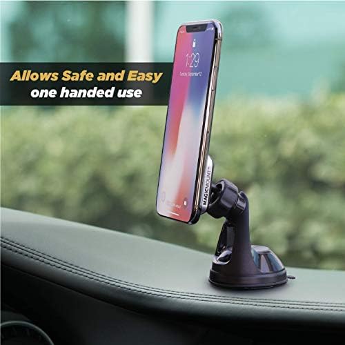 Scosche Magic Mount Pro Suction Cup Phone Holder – 2-Pack Magnetic Car Dashboard & Windshield Mount for i Phone, Galaxy & Android Smartphones – Enhanced Stability, 360-Degree Rotation & Sleek Black/Silver Design for Optimal Accessibility & Safety