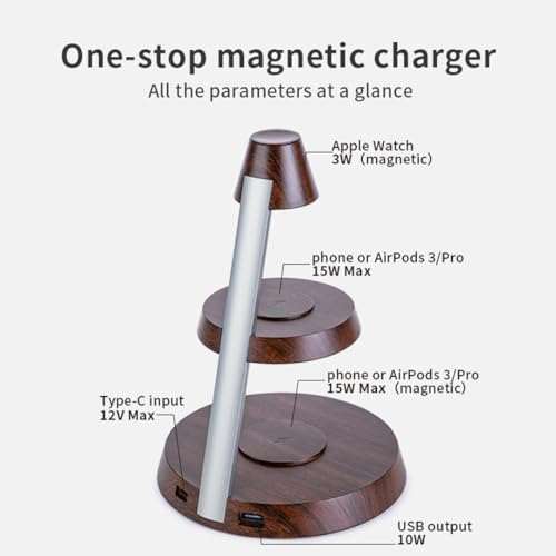 Elevate Your Charging Experience with the Marble Style Magnetic Wireless Charger 3 in 1 Tower – Sleek Night Light Charger for Cellphones, Wireless Earbuds, and Apple Watch with High-Power Output and Space-Saving Design – Perfect for Home or Office Use