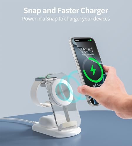 Ultimate 3-in-1 Magnetic Wireless Charging Station for Apple: Fast, Foldable Mag-Safe Charger with Night Light for i Phone 16/15/14/13/12, Apple Watch & Air Pods Pro – Travel-Ready, Enhanced Compatibility, and Rapid Charging Solution
