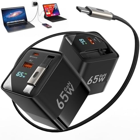 65 W Ga N Retractable USB-C Charger | Ultimate 3-in-1 Power Block for Mac Book Pro/Air, i Phone 16/15 & Galaxy Z Fold/Flip7 FE | Compact Travel Adapter with Dual Ports for Effortless Universal Compatibility | Optimal PD & PPS Charging for Maximum Efficiency