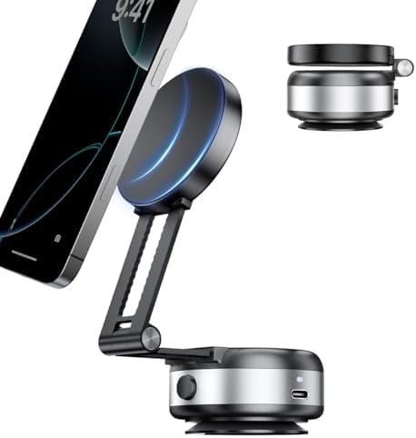 Electric Vacuum Magnetic Suction Phone Holder,XO Adjustable and Foldable Car Mount,Strong Magnetic Car Phone Holder for iPhone16/15/14/13/12,for Shower/Car/Mirror(Light Grey – Enhanced Compatibility and Speed