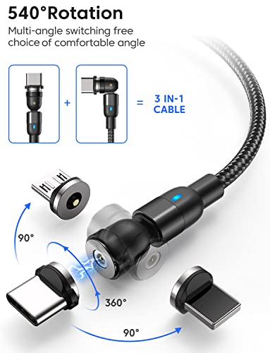 Revolutionize Your Charging Experience with TUNKIA’s 4-Pack Magnetic Charging Cable Set – Versatile 360° & 180° Rotating USB-C Cords with LED Indicator, Durable Nylon Braided Design for Enhanced Device Compatibility and Rapid Power Delivery – Perfect for Home, Office, and Travel Use