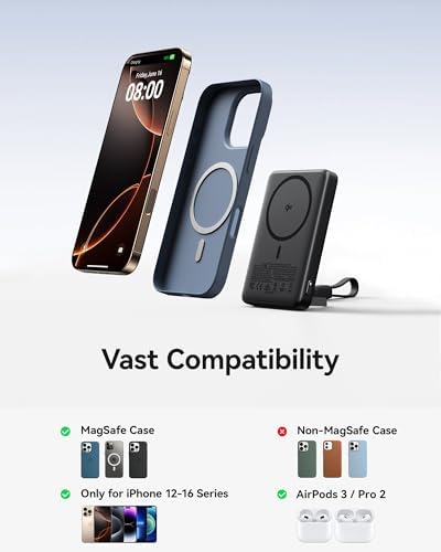 Ultra-Slim 10,000 m Ah Magnetic Power Bank for i Phone 16-12 – INIU Qi2 Certified 45 W Fast Charger with Integrated Kickstand & Lanyard USB-C Cable – Rapid 15 W Wireless & 45 W Wired Charging, Compact Design for Seamless Portability – Industry-Leading 3-Year Care Included