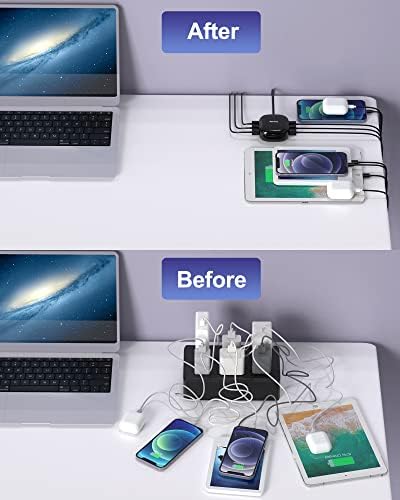 SUPERDANNY 6-Port USB Charging Hub – Ultra-Fast 40 W Multi-Device Power Station for i Phone, i Pad, Galaxy & Pixel – Compact Travel Charger with 4 ft Cable – Versatile Charging Solution for Home, Office & Travel – Streamline Your Device Power Needs with This Essential Gadget