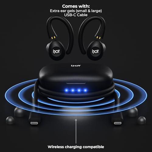 Revolutionary i Joy Bluetooth Wireless Earbuds – IPX7 Rated for Ultimate Sweat Resistance, 36-Hour Playtime, and Ergonomic Earhooks for Unmatched Stability – Perfect for Active Lifestyles and Seamless Connectivity for Calls and Music
