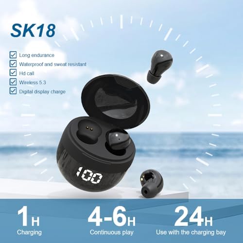 Ultra Compact Wireless Earbuds SK18 – Discreet Bluetooth Headset for Sleep and Daily Activities, IPX5 Waterproof, Lightweight Design with Exceptional Stereo Sound and Integrated Microphone, Ideal for All Ear Types and Ultimate Comfort
