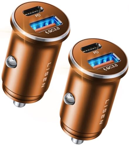 LISEN 2-Pack Ultra Compact 48 W USB C Car Charger Adapter – All Metal Fast Charge Cigarette Lighter USB Charger for i Phone 15, 14 Pro Max, Galaxy S23/22, i Pad Pro – Smallest Flush Design for Seamless Integration and Enhanced Speed
