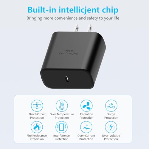 Ultra-Fast 45 W Type C Charger with 10 FT USB C to C Cable – Essential Dual Pack for Samsung Galaxy S Series – Efficient PD/PPS Wall Charger for Rapid Power Delivery & Device Protection – Stylish Black Finish for Home & Travel Convenience