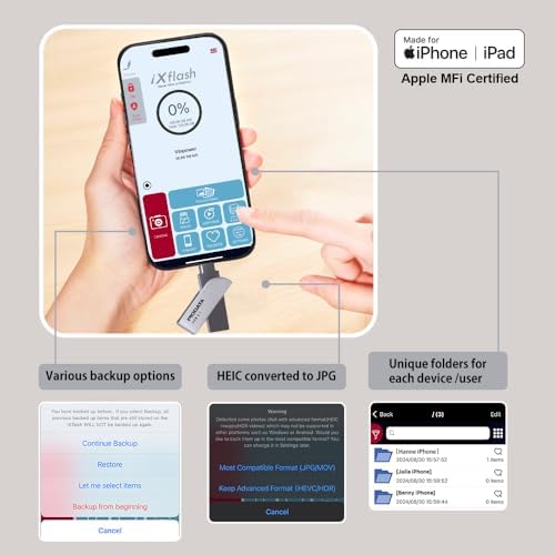 Elevate Your Data Management with the 128 GB Morandi Pink Apple MFi Certified i Xflash Flash Drive – Dual USB Type A & C for Effortless i Phone and i Pad Photo Backup, Fast Transfers, and Stylish Portability