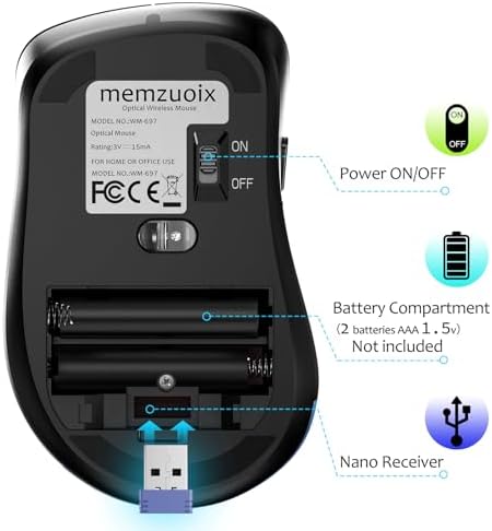 Upgrade Your Workflow with the Memzuoix 2.4 G Wireless Mouse – Ergonomic and Portable 1400 DPI USB Mouse for Laptop, PC & Desktop | 5 Customizable Buttons for Ultimate Control | Ideal for Professionals and Casual Users Alike