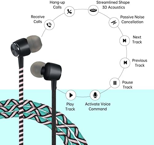 URIZONS Vibrant Rainbow Wired In-Ear Earbuds – Premium Tangle-Free Headphones with Built-in Microphone for Seamless Connectivity with Laptops, Tablets, and Smartphones – Ideal Gaming and Music Companion for Extended Comfort and Sonic Clarity