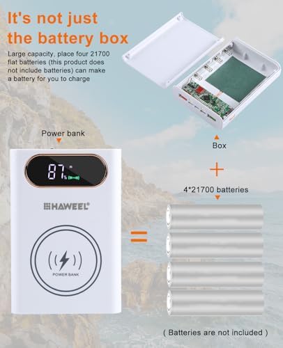 PULUZ Enhanced Wireless Charger Power Bank Case with LCD Display – DIY Mobile Power Solution for 4 x 21700 Batteries, Dual USB Outputs, Versatile Micro and Type-C Inputs, Sleek White Design for Fast Charging On-the-Go
