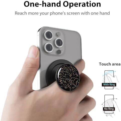 Mag Safe-Compatible Magnetic Phone Grip & Adjustable Kickstand – Classic Black Wireless Charging Ring Holder for i Phone with Effortless Attachment, Personalized Comfort & Enhanced Stability for On-the-Go Convenience