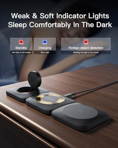 Magnetic 3-in-1 Detachable Wireless Charging Station for Apple Devices – Fast Charging Solution for i Phone 15/14/13/12, Air Pods Pro/2/3, and Apple Watch – Space-Saving, Portable Design for Effortless Device Management