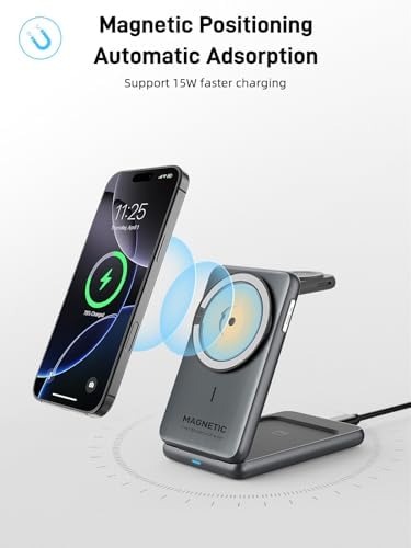 3-in-1 Foldable Mag Safe Wireless Charger for Apple Devices – Ultimate Travel Charging Station for i Phone 16/15/14/13, Air Pods Pro 2, and Apple Watch Series 10/9/8/7 – Enhanced Speed, Magnetic Alignment, and Stylish Design for Seamless Power Solutions