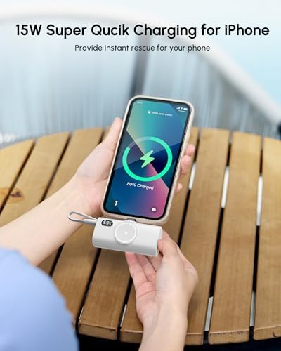 Compact Blue Power Bank for i Phone – 5000 m Ah Fast Charging Mini External Battery with USB Type C Cable – Sleek, Lightweight Design for i Phone 14/13/12/15 Pro Max and More – Essential Travel Charger for On-the-Go Power Solutions
