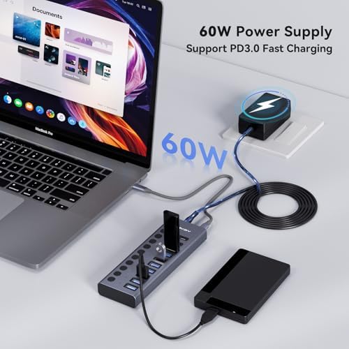 Unleash Your Productivity with the ACASIS 10-Port USB C Hub – Ultra-Fast 10 Gbps Data Transfer, 60 W Power Adapter, Individual Port Control, and Stylish Aluminum Build for Seamless Multi-Device Connectivity in Any Professional Environment