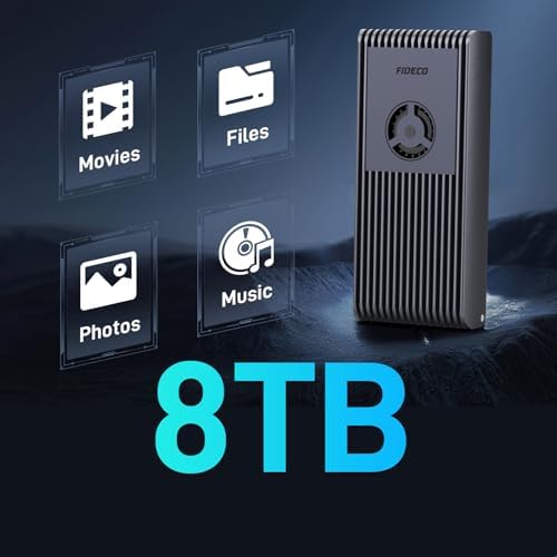 FIDECO Ultra-Fast 40 Gbps M.2 NVMe SSD Enclosure – Premium Aluminum Alloy Design with Cooling Fan, Ideal for M1/M2 Pro/Max, Thunderbolt 4/3 & USB4 Compatible, Effortless Installation for Enhanced Performance and Durability