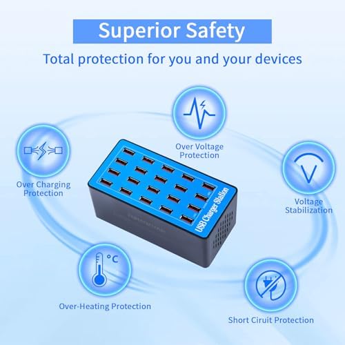 Maximize Your Charging Efficiency with the 100 W 20-Port USB Charging Station – Versatile Fast Charging Hub for Home, Office, and Travel – Advanced Safety Features for Optimal Device Protection and Compatibility