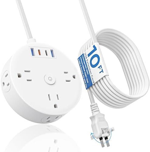 Yozisital PD 20 W 2 Prong Power Strip with 10 FT Extension Cord – 6 Outlets & 4 USB Ports (2 USB-C) for Rapid Charging, 180° Rotating Plug, Surge Protection – Perfect Solution for Older Homes with Limited Outlets