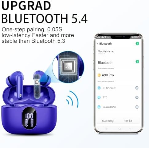Btootos Ultra-Durable Bluetooth 5.4 Wireless Earbuds – Immersive Bass Sound with Noise-Cancelling Mic, IP7 Waterproof Design for Active Lifestyles, 36-Hour Playtime with LED Battery Display, Bold Yellow for a Striking Audio Experience