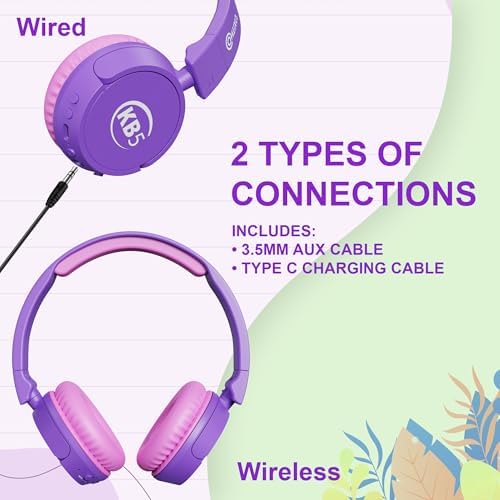 Contixo KB-5 Safe Listening Bluetooth Headphones for Kids – Foldable Over-Ear Design with 85 d B Volume Limiting – Stylish Pink & Blue Headphones for Comfortable Listening – Effortless Wireless Pairing with All Devices for Young Music Enthusiasts