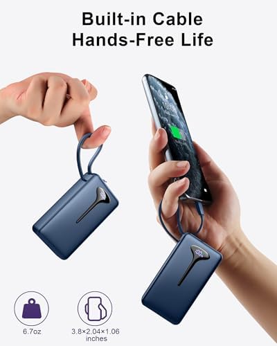 High-Capacity 10000 m Ah USB-C Power Bank with 22.5 W Fast Charging – Travel-Ready Portable Charger Featuring Built-in Cables, Triple Output Ports & HD LED Display for Efficient Device Charging on the Go