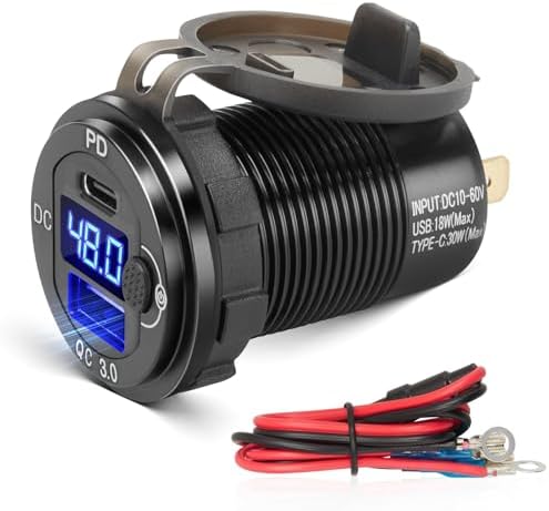 Anina Club Car Dual Port Charger: 30 W High Voltage Type C & USB Fast Charging Solution for 12 V to 60 V Vehicles, Ideal for Golf Carts, Boats, Trucks, Motorcycles, and RVs – Unmatched Performance and Versatile Compatibility