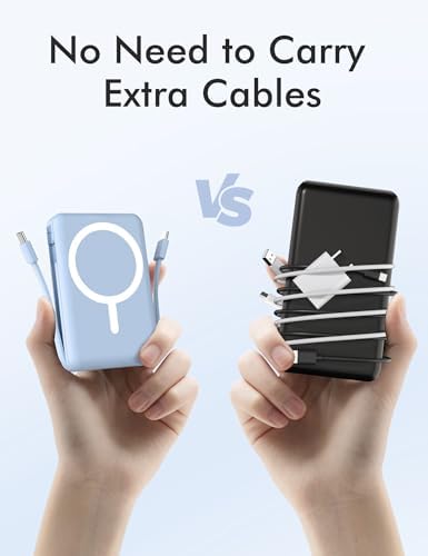 Magnetic Power Bank for i Phone – 10000 m Ah Portable Battery Pack with Dual USB-C Cables, 22.5 W PD Fast Charging, LED Display, and Enhanced Magnetic Attachment for i Phone 16/15/14/13/12 Series – Lightweight Design for On-the-Go Charging and Superior Safety Features